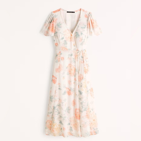 Abercrombie and Fitch Floral Flutter Sleeve Wrap Midi Dress, S - Picture 1 of 6